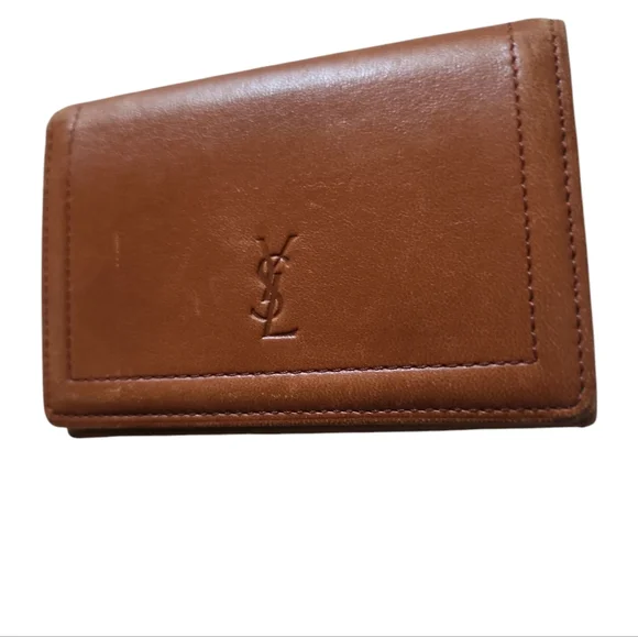 Yves Saint Laurent Leather Card Case Wallet In Brown - Picture 1 of 7